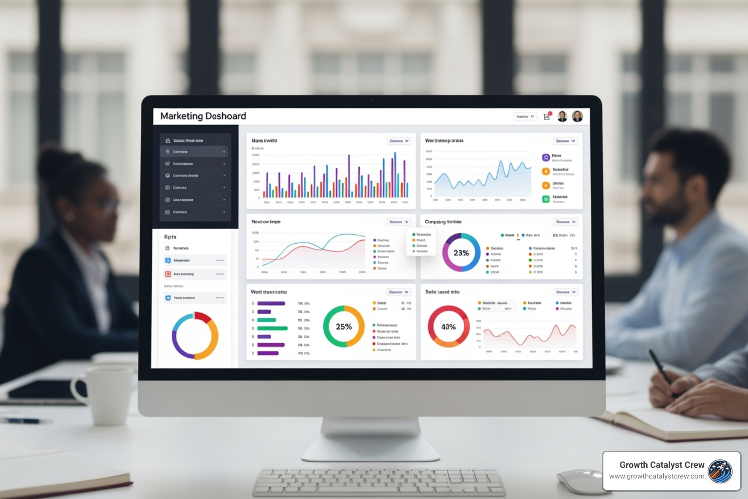 Side-by-side comparison of a generic dashboard with basic charts and a custom white-labeled dashboard featuring an agency's logo, brand colors, and custom widgets, showcasing improved professionalism - marketing dashboards for agencies