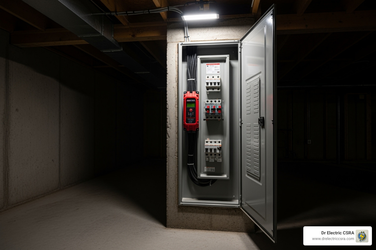 A whole-home surge protector installed in a main electrical panel