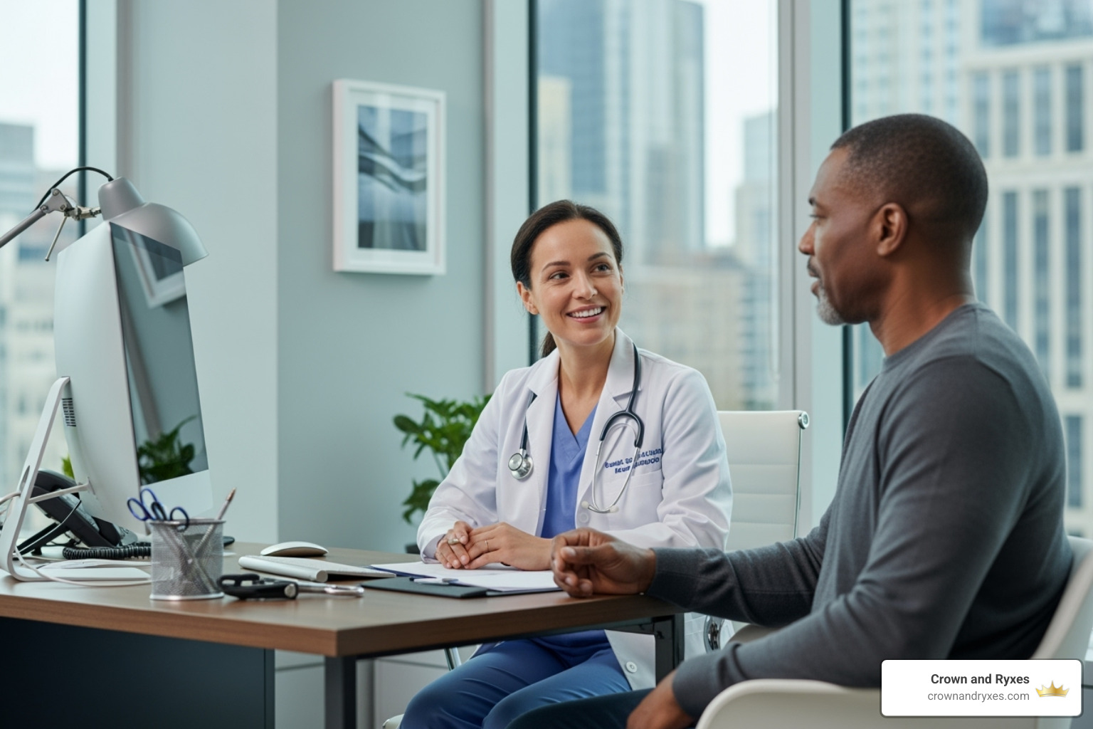 compassionate doctor consulting with a patient in an office setting - hormone therapy The Villages
