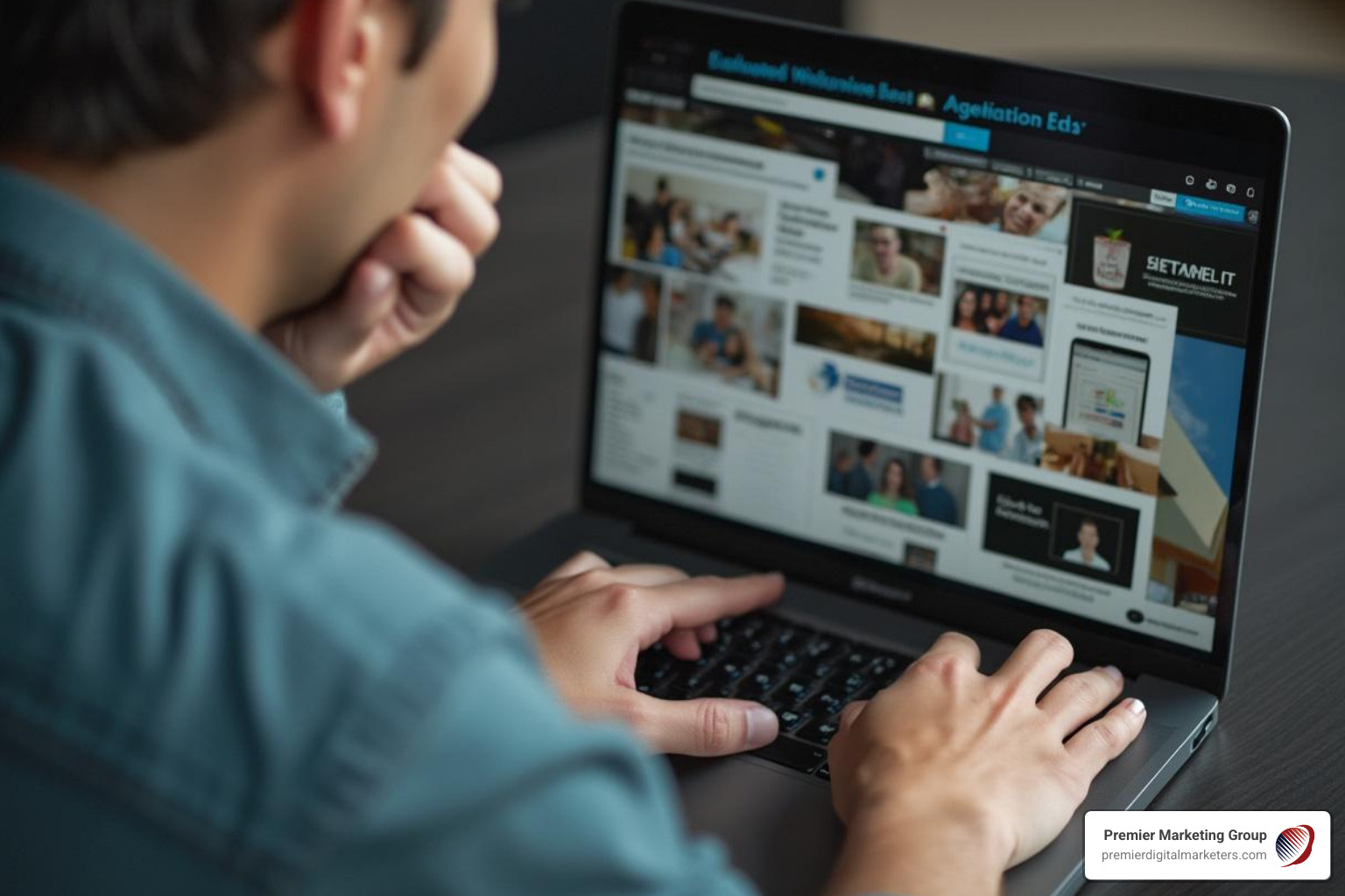 Person evaluating different agency websites on a laptop - search engine optimization agencies