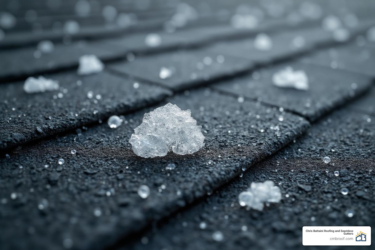 clear hail damage on an asphalt shingle - roof insurance claim help