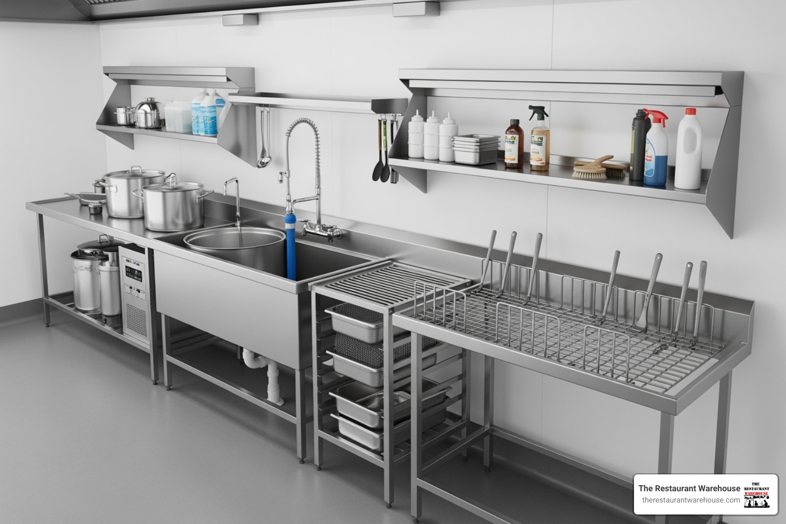 fully accessorized pot wash station - commercial pot wash sink