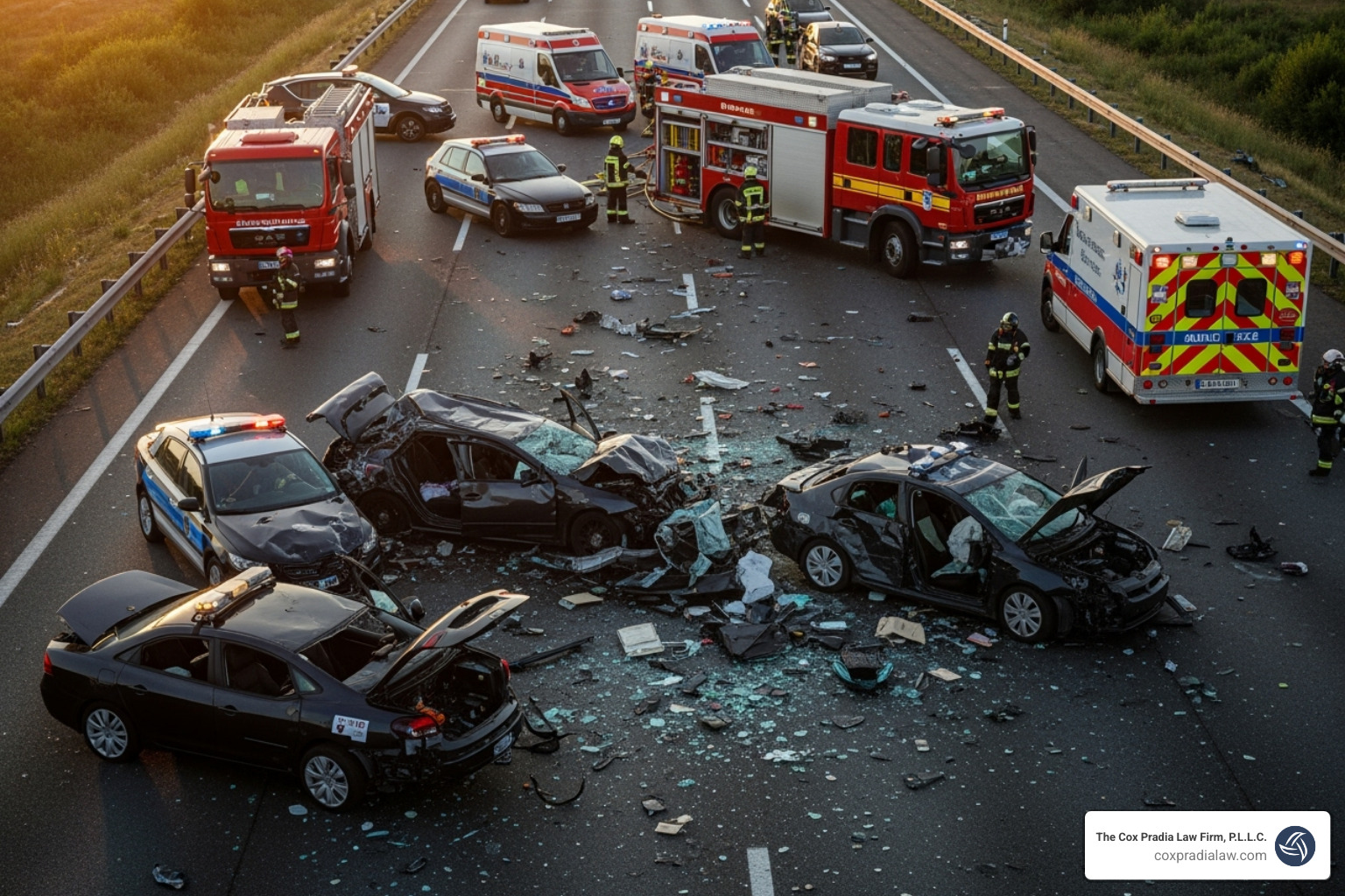 Multi-car accident scene - brain injury law