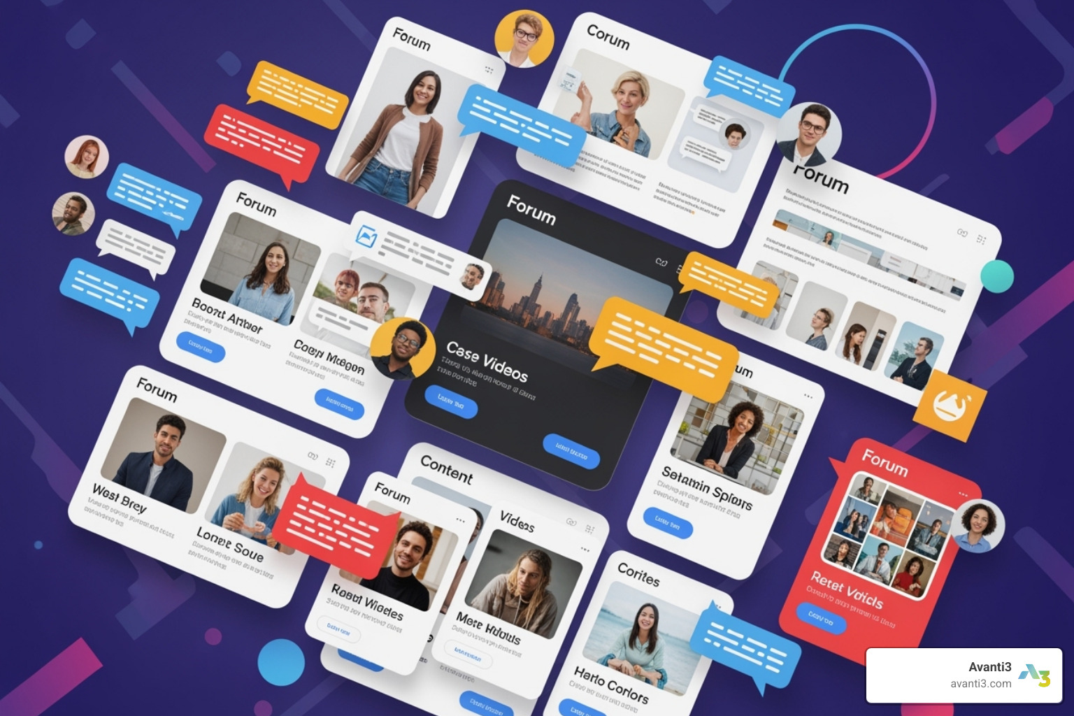 Community features collage - online community site builder