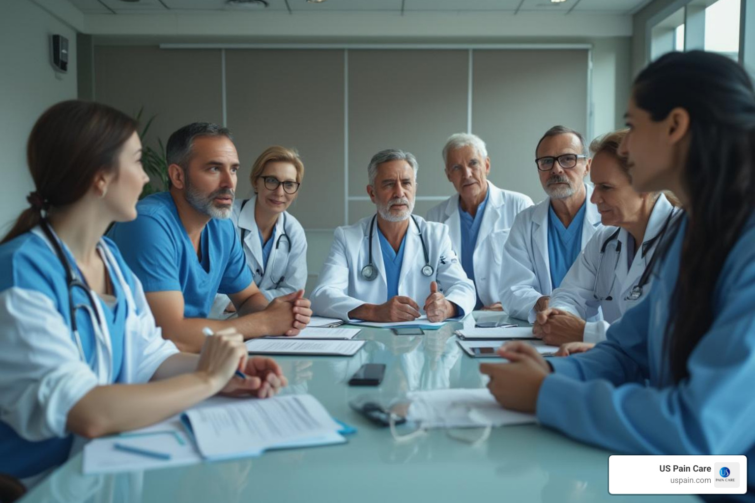 diverse group of healthcare professionals in a meeting - non-opioid solutions for acute pain diverse group of healthcare professionals in a meeting - non-opioid solutions for acute pain