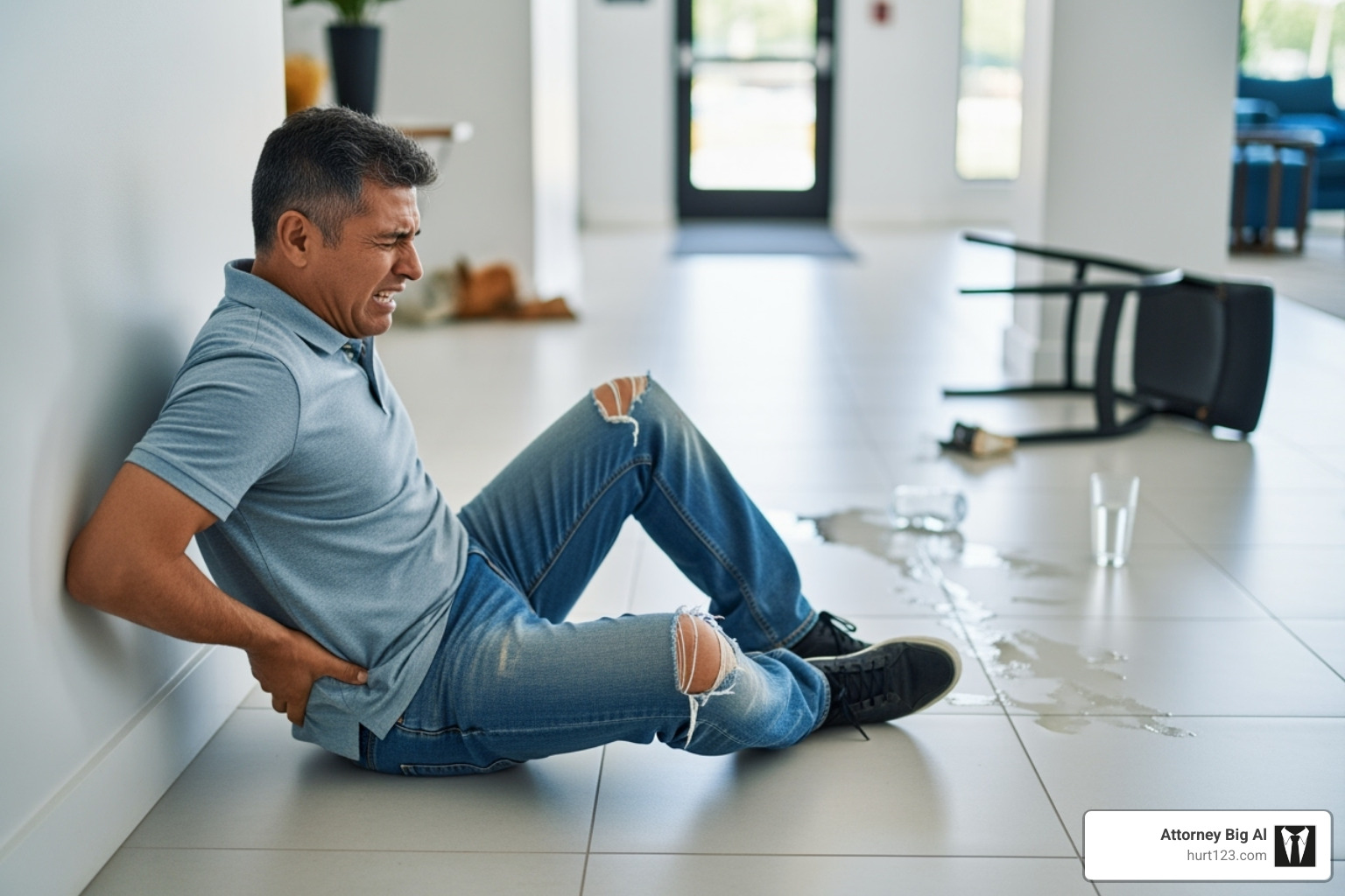 person holding their back in pain after a fall - hollywood slip and fall attorney