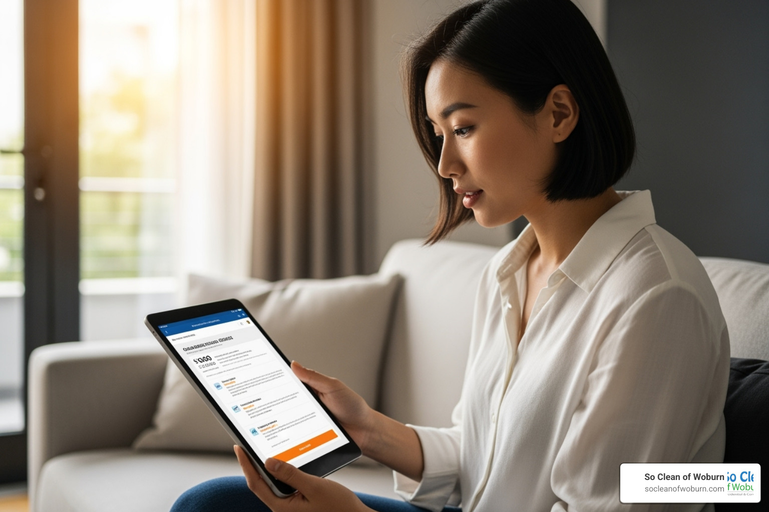 A person receiving a cleaning service quote on a tablet. - Local cleaning professionals