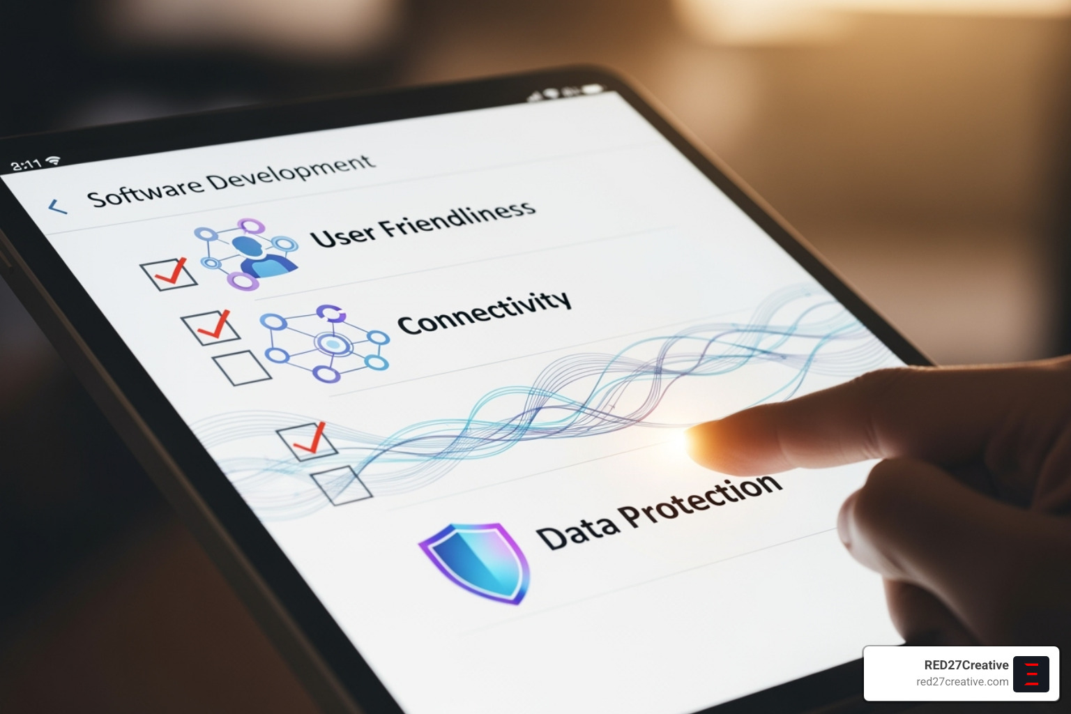 AI Chatbots That Small Businesses Actually Love • Chatbot for small businesses • RED27Creative A checklist with items like 'Ease of Use', 'Integration', and 'Security' highlighted, representing key considerations when choosing a chatbot solution. - Chatbot for small businesses