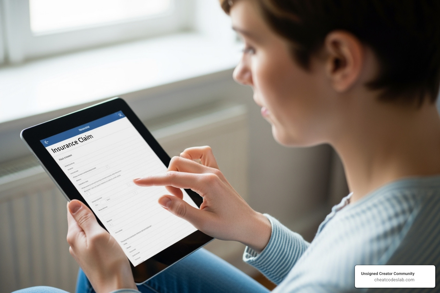 person filling out insurance claim form online - best travel insurance for camera gear