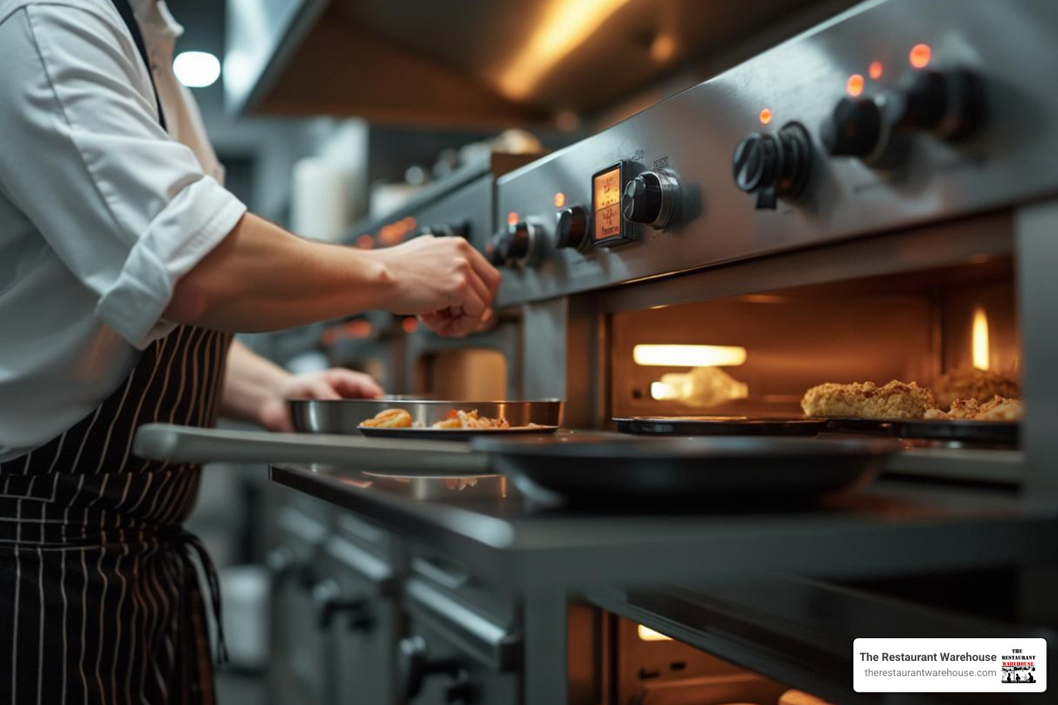 chef adjusting the digital controls on a modern commercial oven - catering ovens for sale