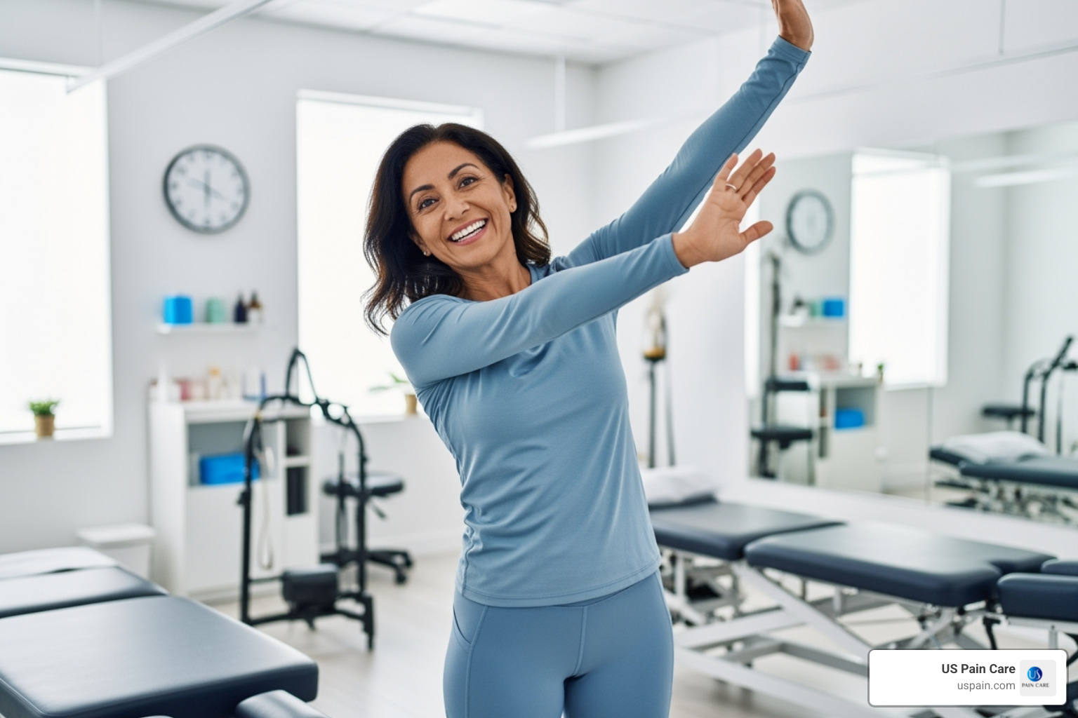 A patient smiling and moving freely after chiropractic treatment - does chiropractic treatment help with low-back pain