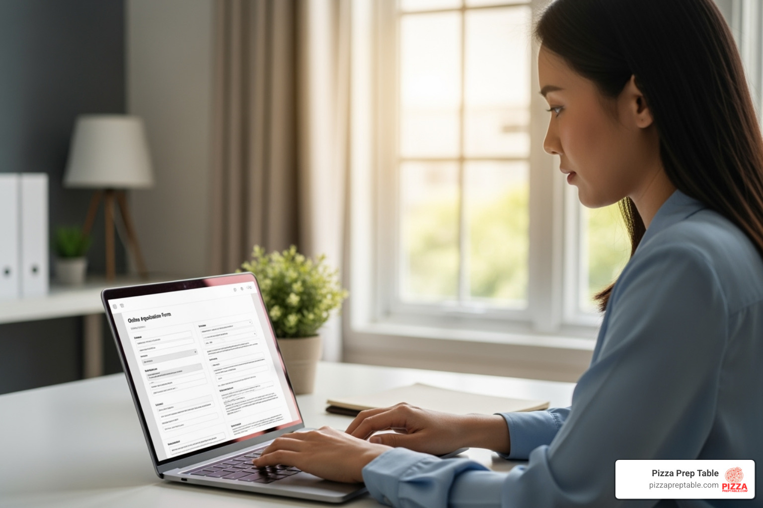 person filling out an online application form on a laptop - commercial pizza oven financing