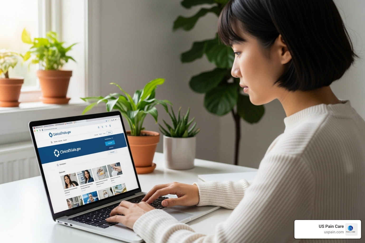person using a laptop to browse the ClinicalTrials.gov website - chronic pain clinical trials person using a laptop to browse the ClinicalTrials.gov website - chronic pain clinical trials