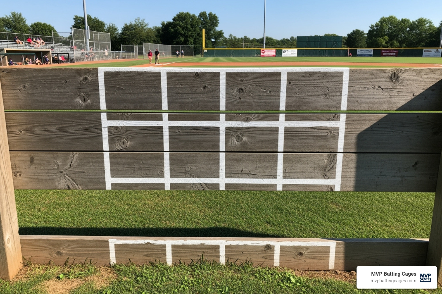 Grid target drawn on a backstop or fence, showing nine sections of the strike zone - baseball pitching accuracy drills