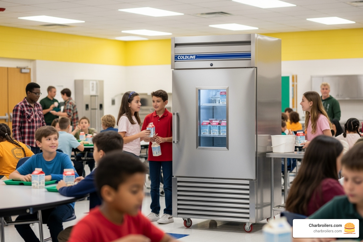 Coldline milk cooler in a school cafeteria - coldline commercial refrigeration