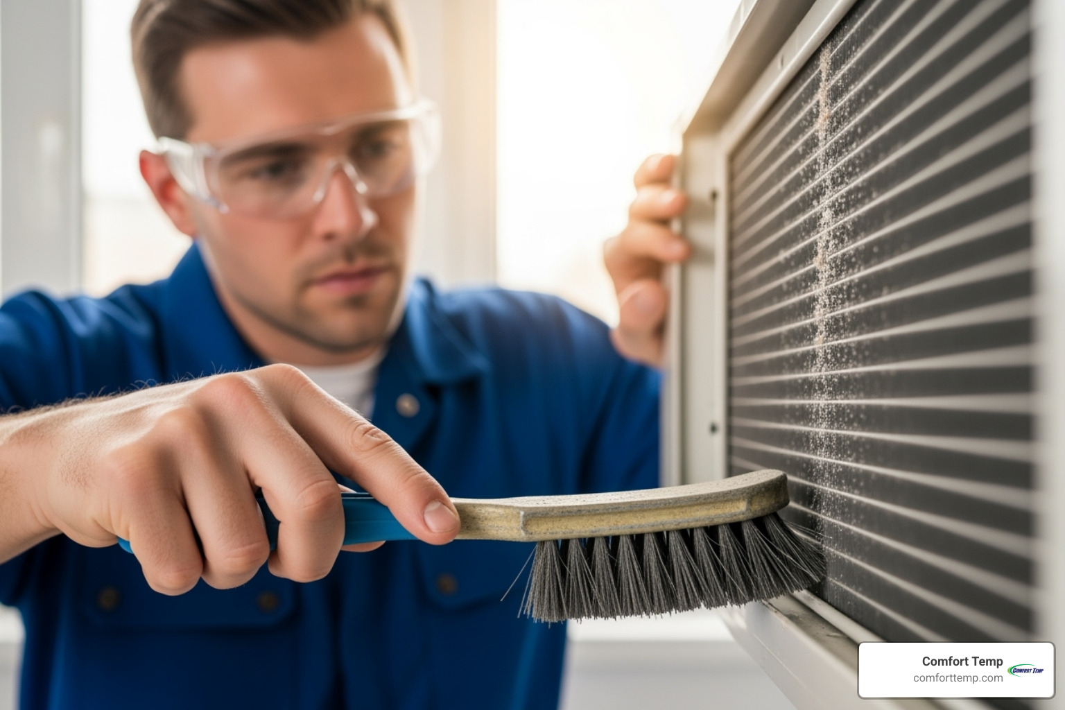 technician cleaning an HVAC coil - humidity control