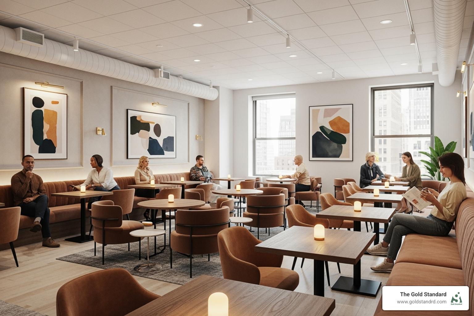 Modern, well-lit cannabis consumption lounge in New York - mj events