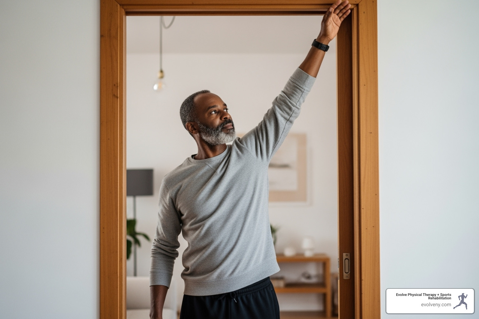 person doing a doorway stretch - best mobility movements