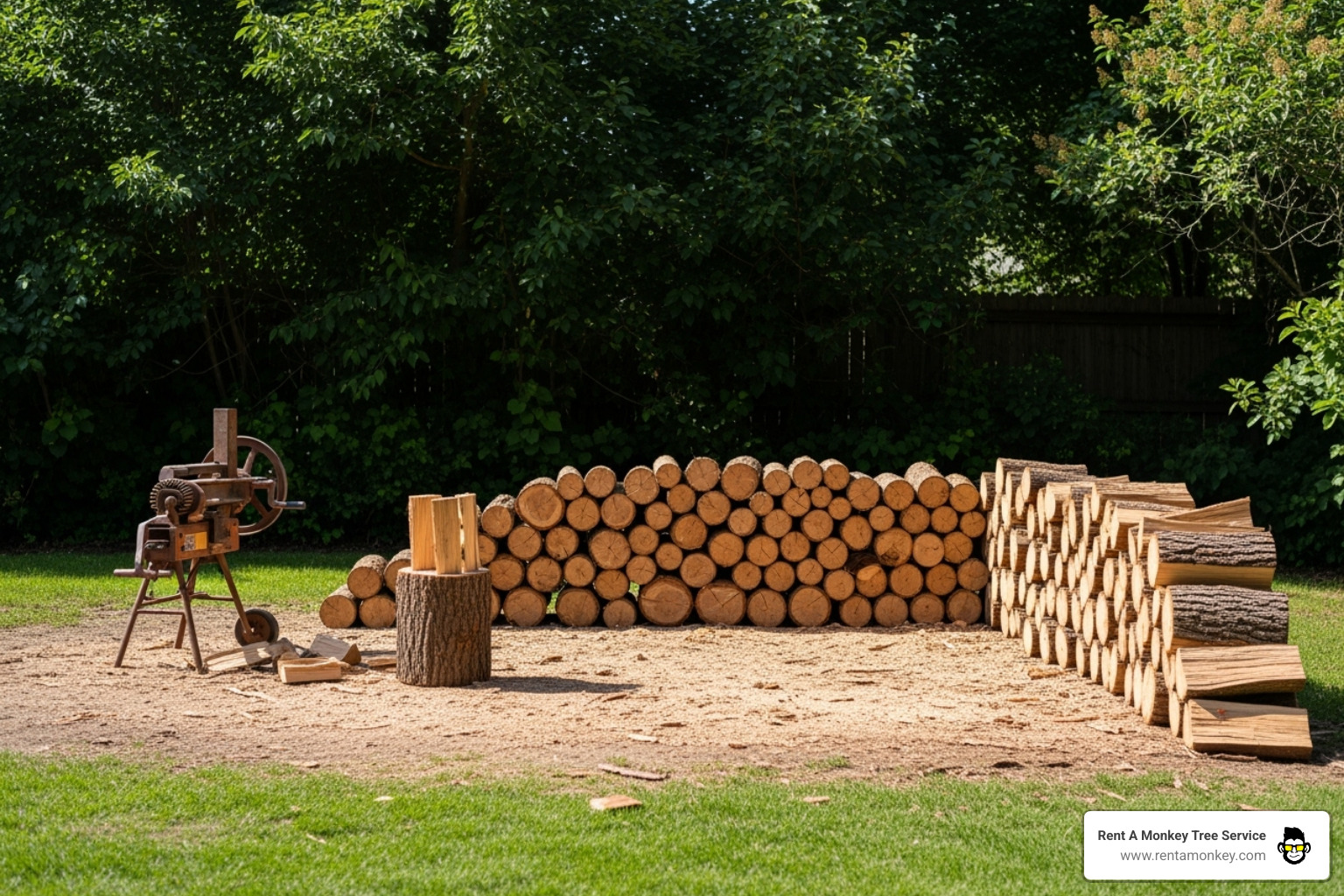cleared area with logs ready for splitting - firewood splitting service