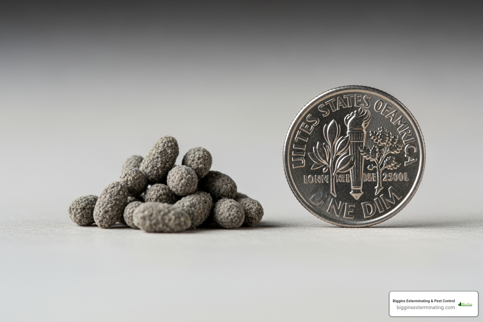 image of mouse droppings next to a dime for scale - mice exterminator lexington ma