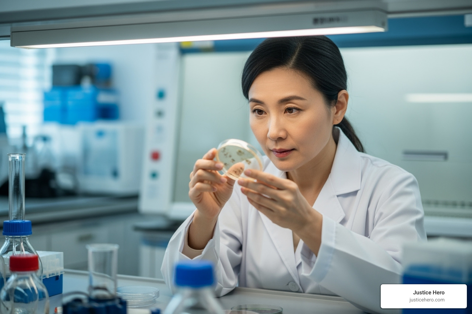 Scientist looking at a petri dish in a lab - latest roundup lawsuit update