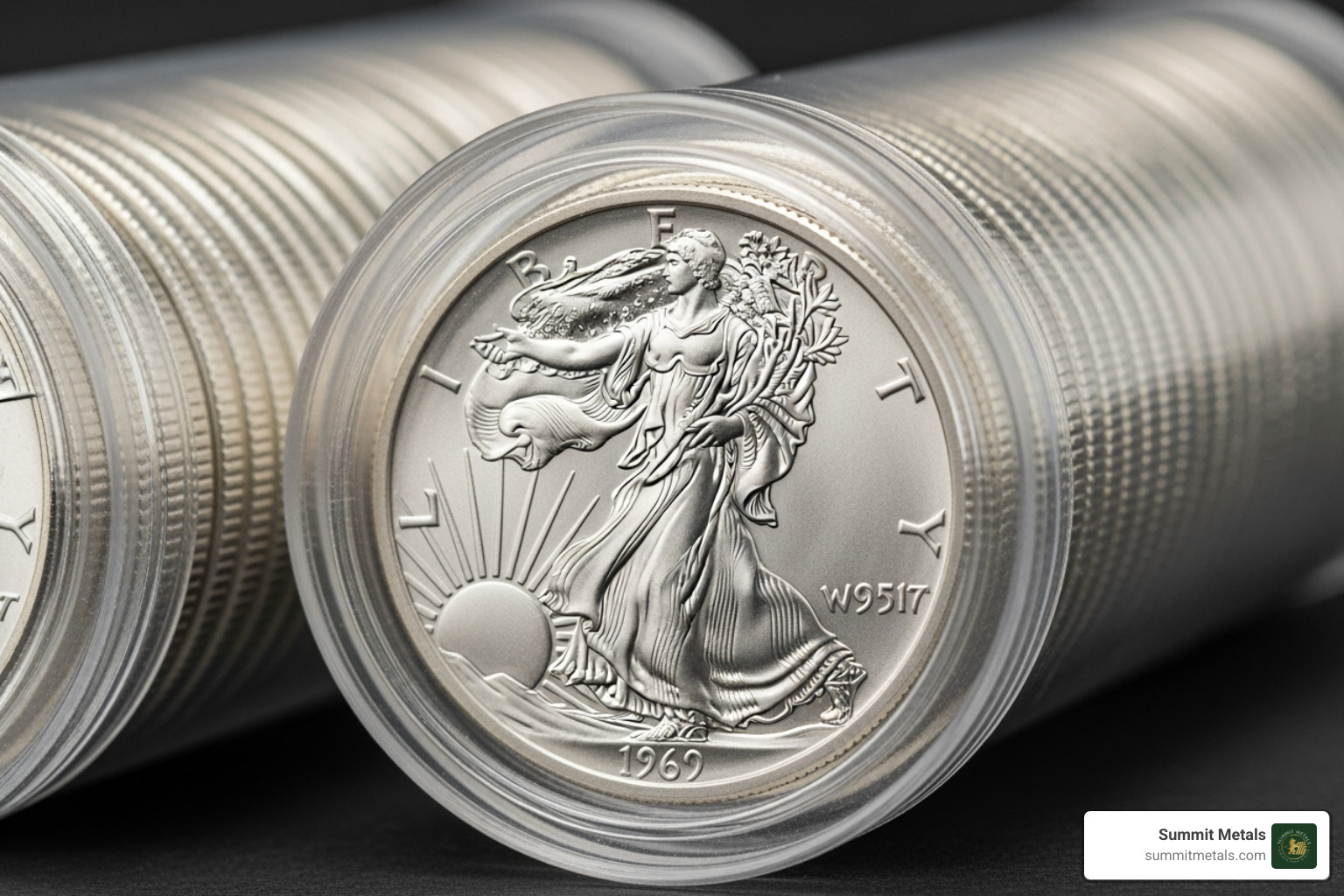 Stack of Silver Eagles in mint tubes - silver eagle silver dollar