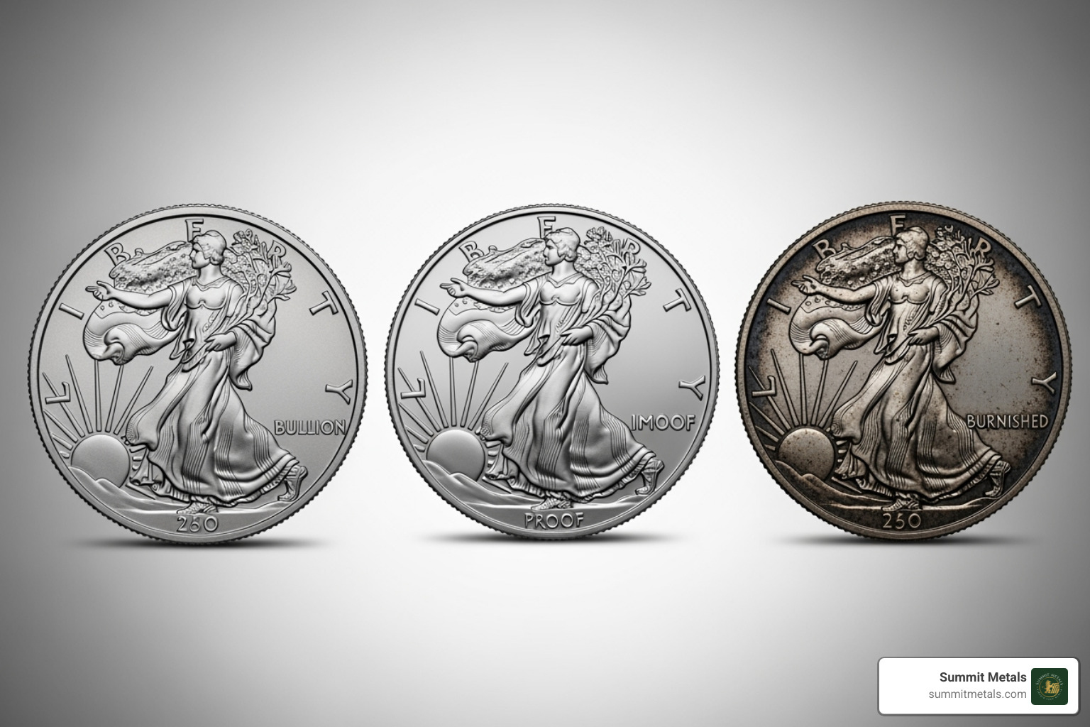 Bullion, Proof, and Burnished Silver Eagle side-by-side - silver eagle silver dollar