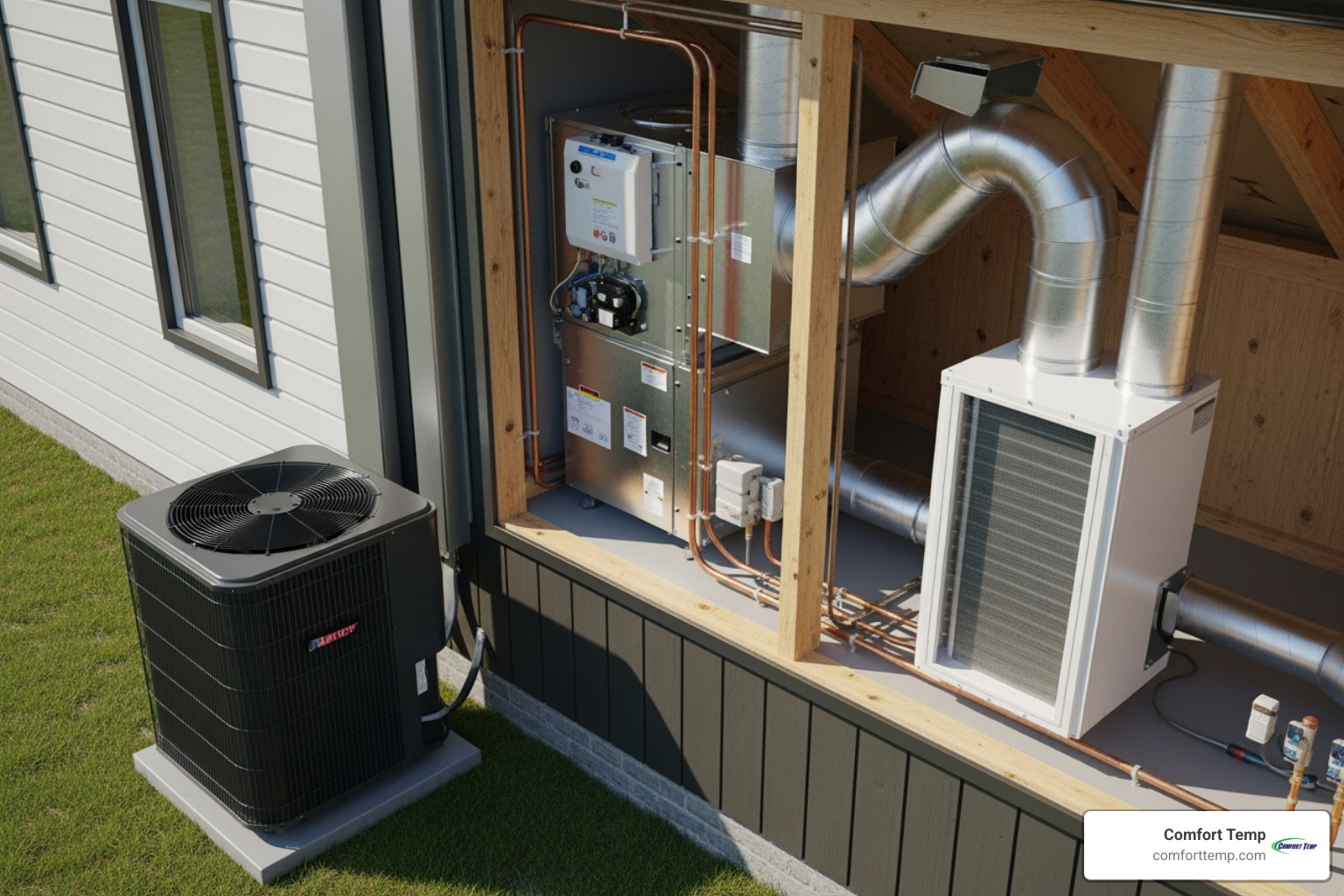 Image of the interconnected parts of a split HVAC system - new hvac system