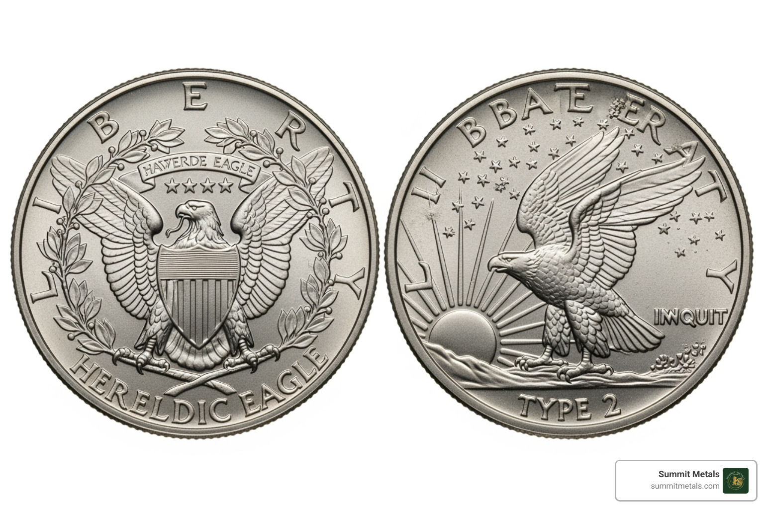 Type 1 and Type 2 reverse designs - silver eagle silver dollar