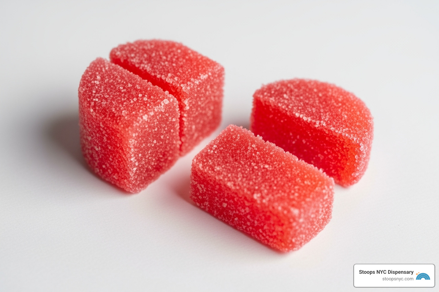Image of a gummy edible precisely cut into smaller pieces to illustrate microdosing - edibles for anxiety