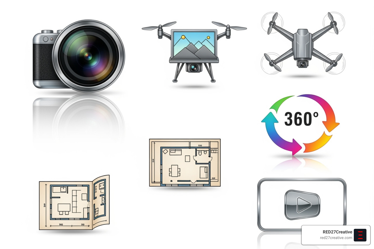 Picture This – Your Ultimate Naperville Real Estate Photography Resource • Naperville real estate photography • RED27Creative A list of available photography services from RED27Creative, showcasing various visual media options - Naperville real estate photography