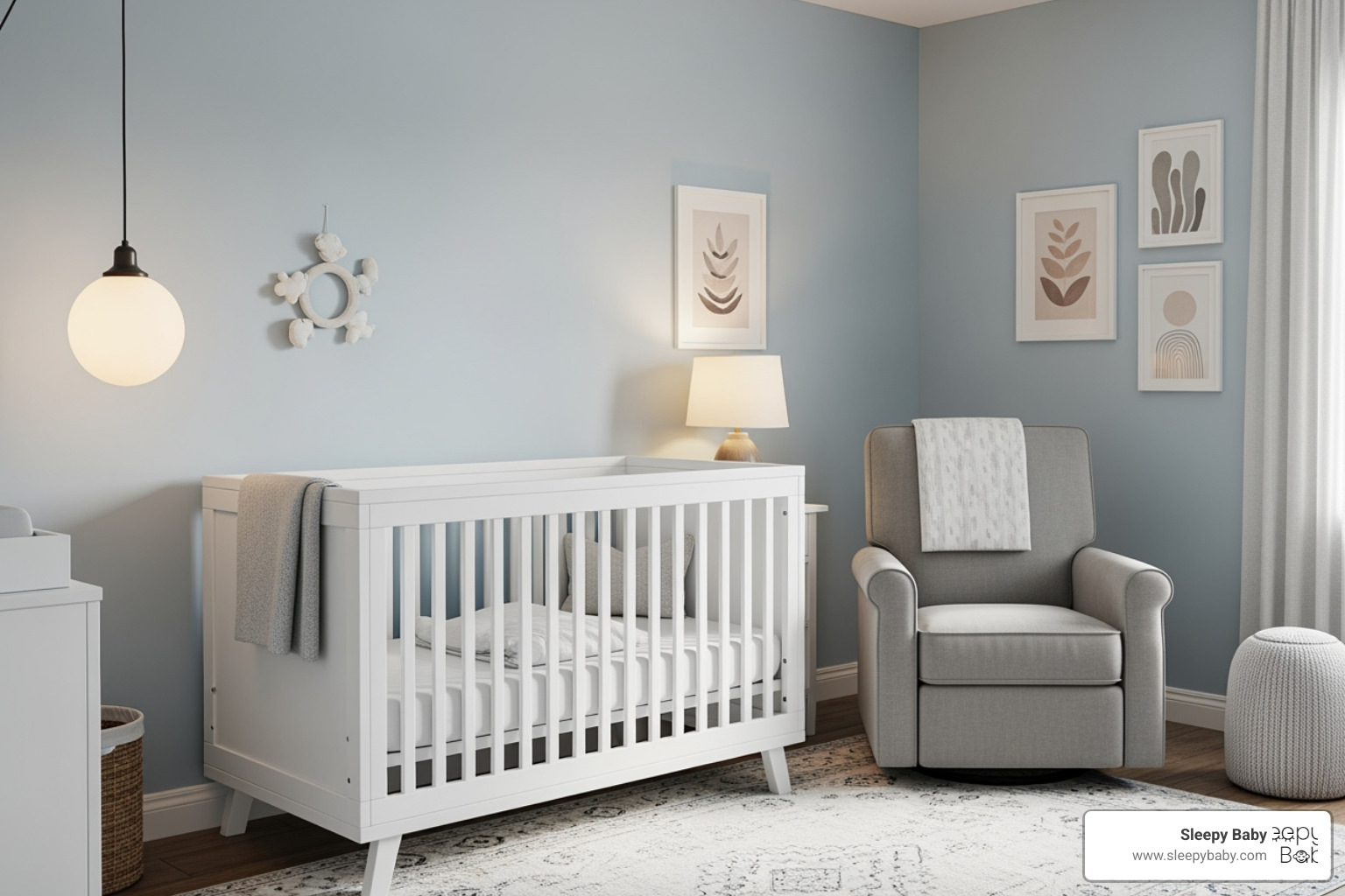 A safe and calming nursery with a crib, soft lighting, and minimal distractions - self soothing baby techniques