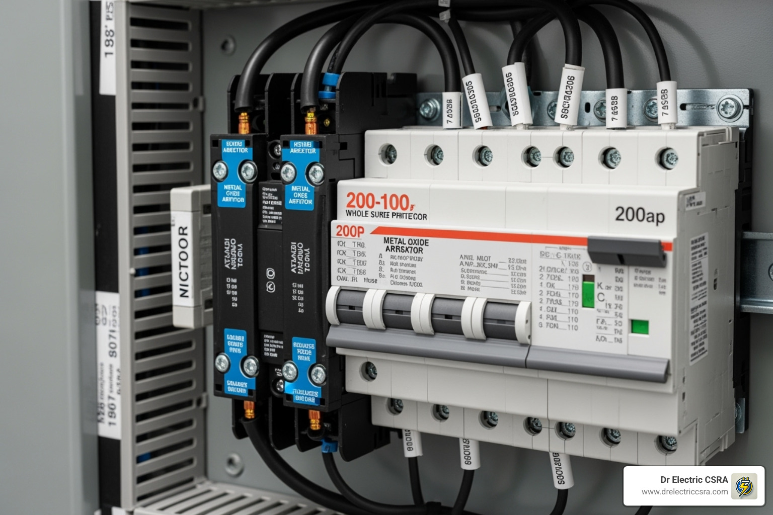 person comparing two different types of surge protectors - 200 amp whole house surge protector