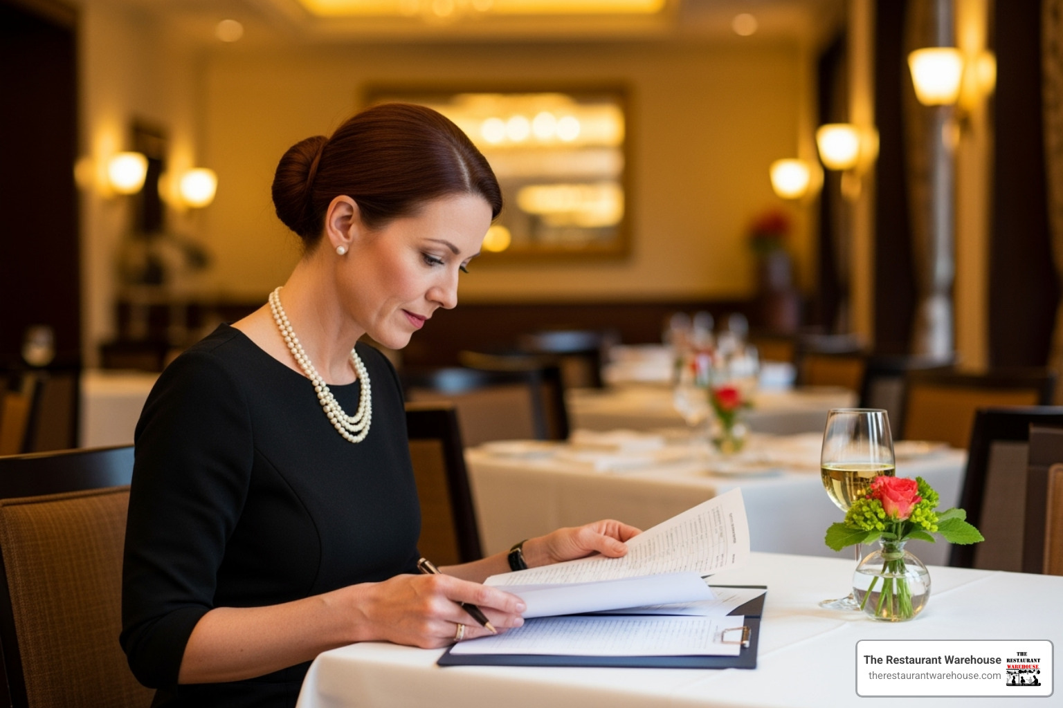 restaurant owner reviewing a financial document - equipment leasing restaurant