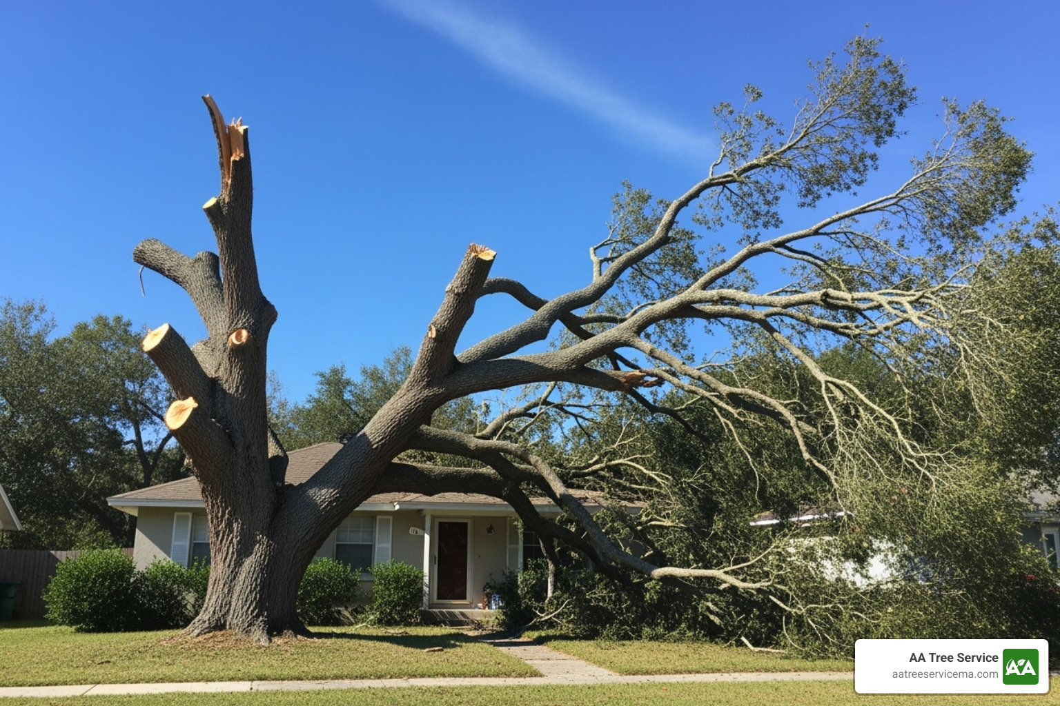 hazardous tree over house - tree removal concord nh