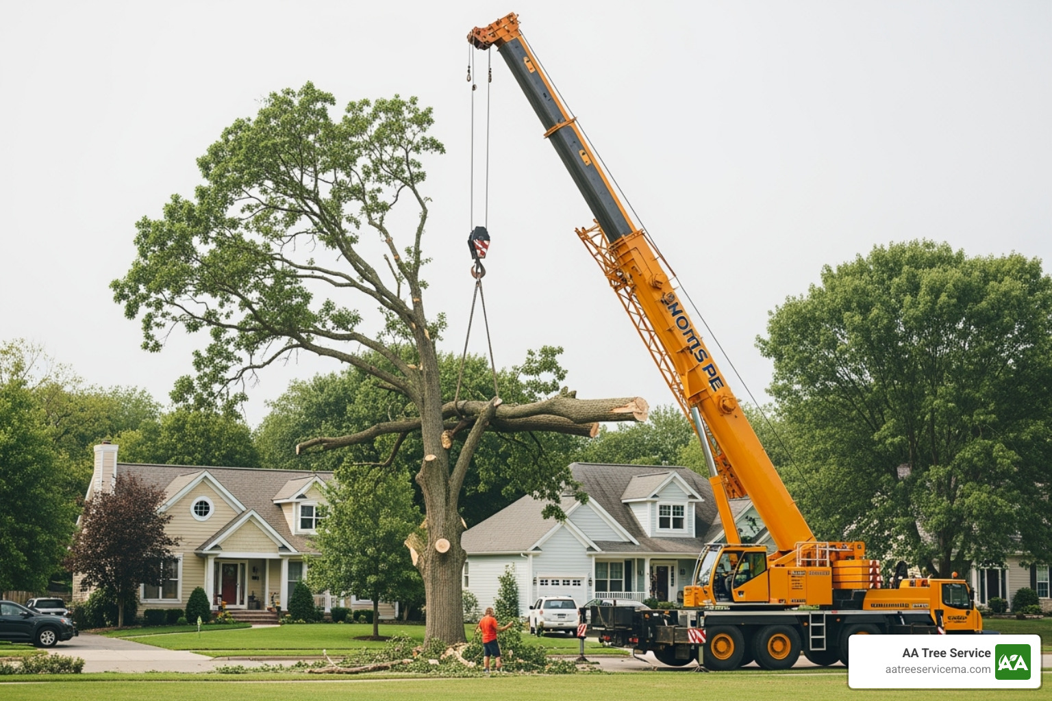 large crane lifting tree section - tree removal concord nh