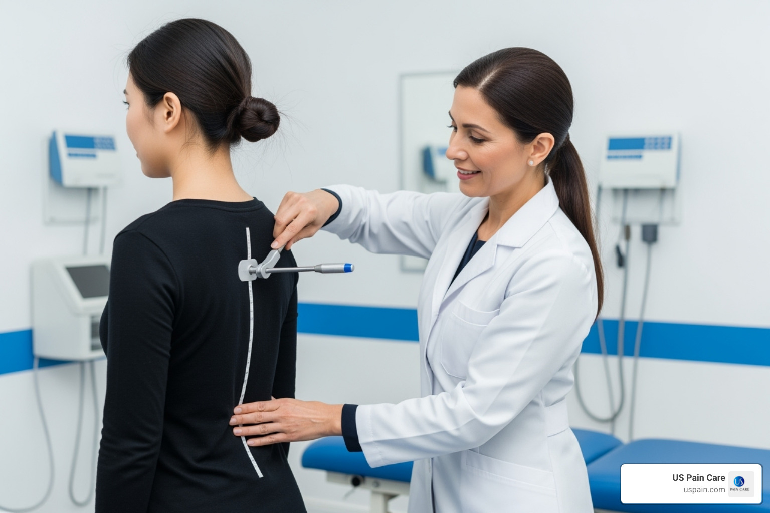 doctor examining patient's back alignment - low back pain diagnosis