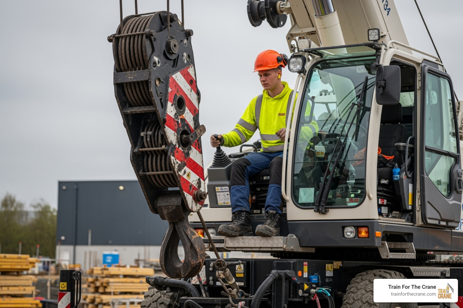 Student performing a hands-on practical crane operation test - crane school indianapolis