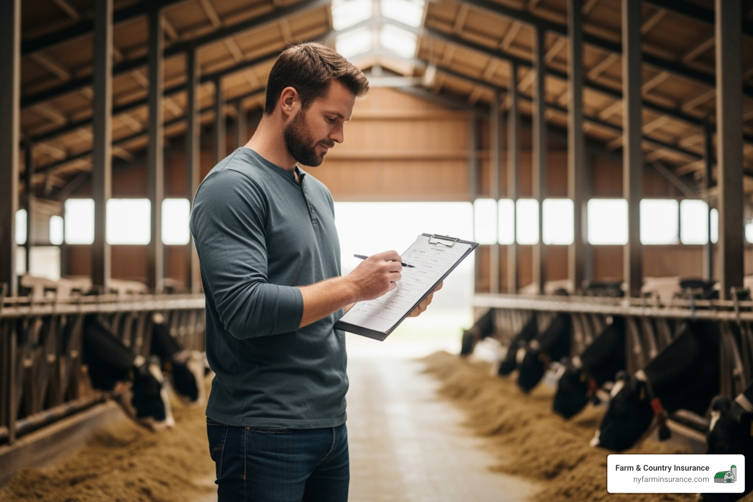 farmer reviewing safety checklist - dairy farm insurance