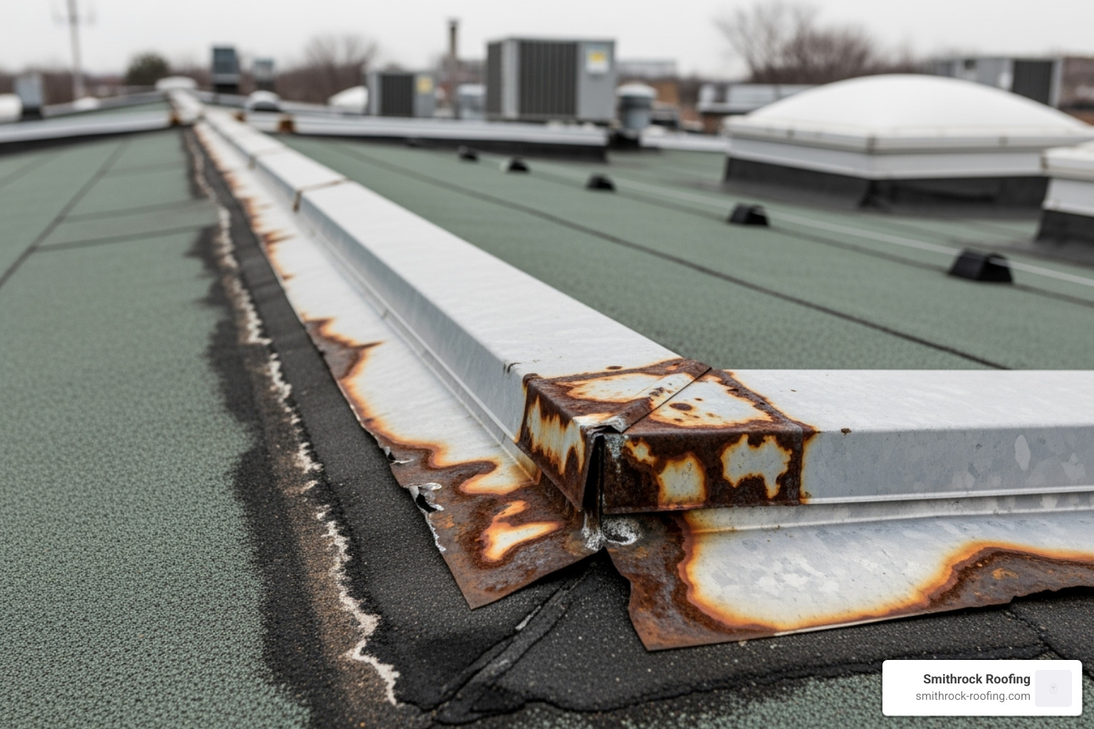 damaged flashing - commercial roof inspections