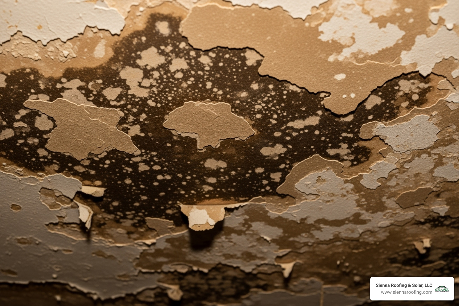 ceiling with severe water damage and mold - sugar land storm roof damage replacement