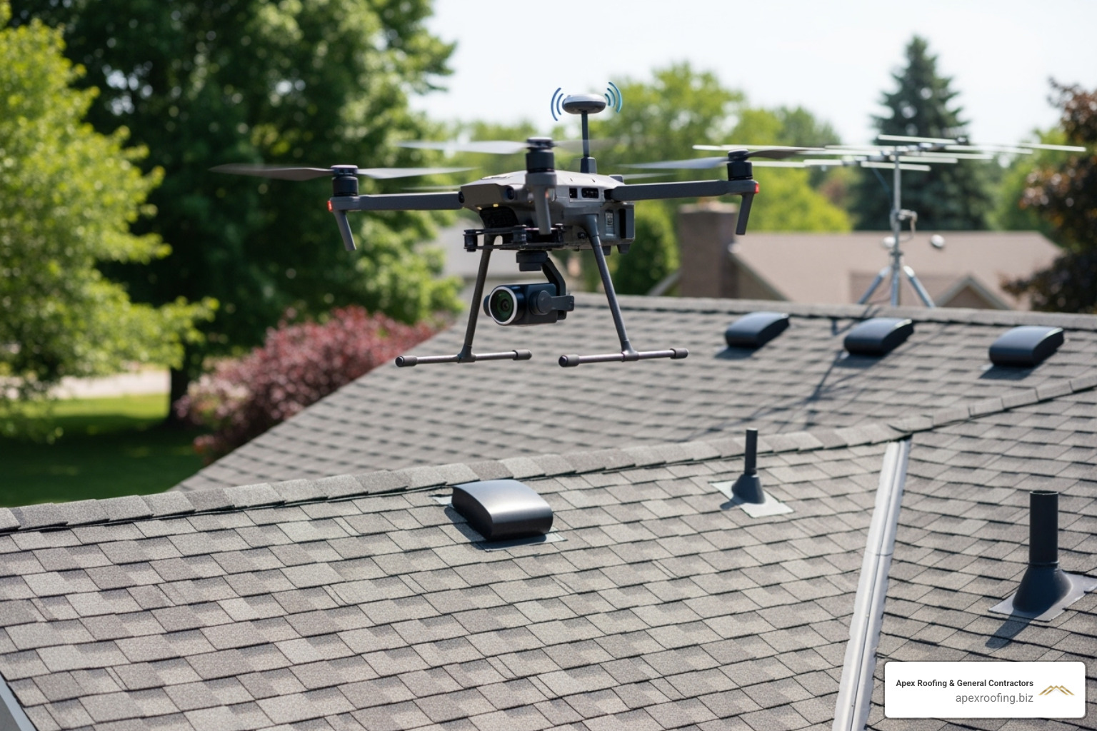 drone flying over a roof for an inspection - certified roof inspector San Antonio