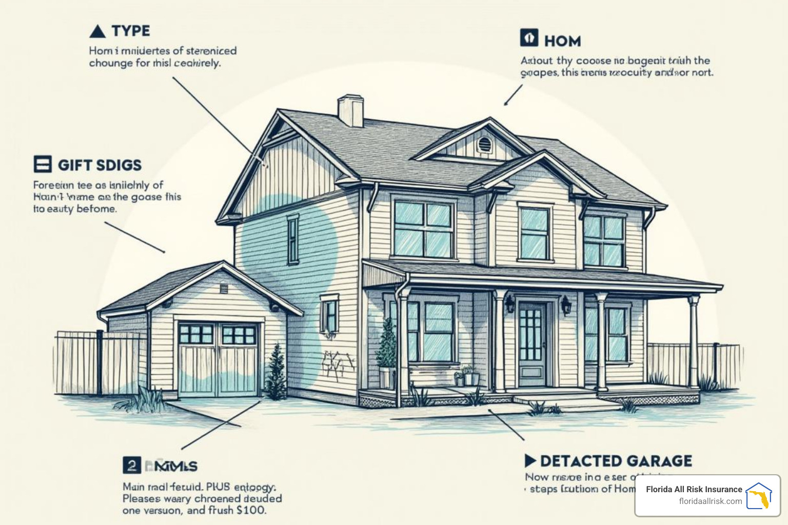 Diagram illustrating the six standard types of homeowners insurance coverage.