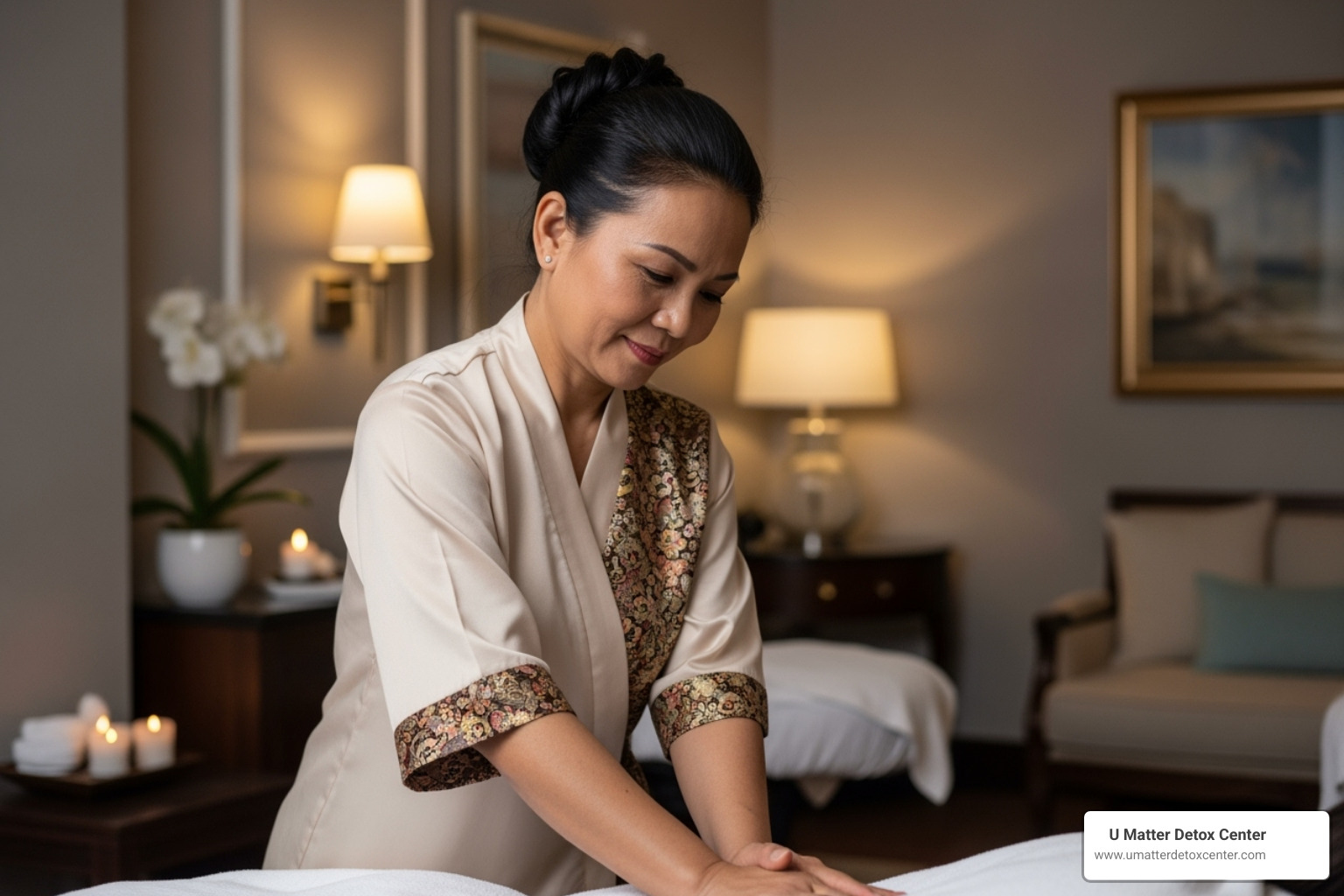 A therapist performing a traditional Asian massage in a luxurious spa setting. - luxury detox retreat asia