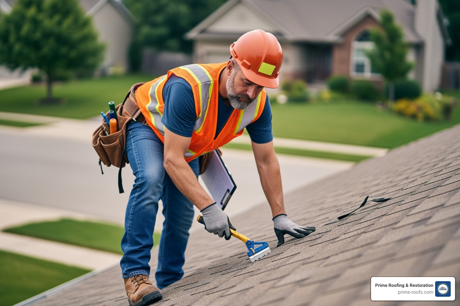 Roofer performing a detailed roof inspection - roofing in alabaster al