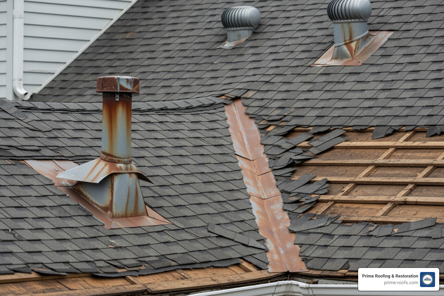 roof showing wind and salt air damage - roofing orange beach al