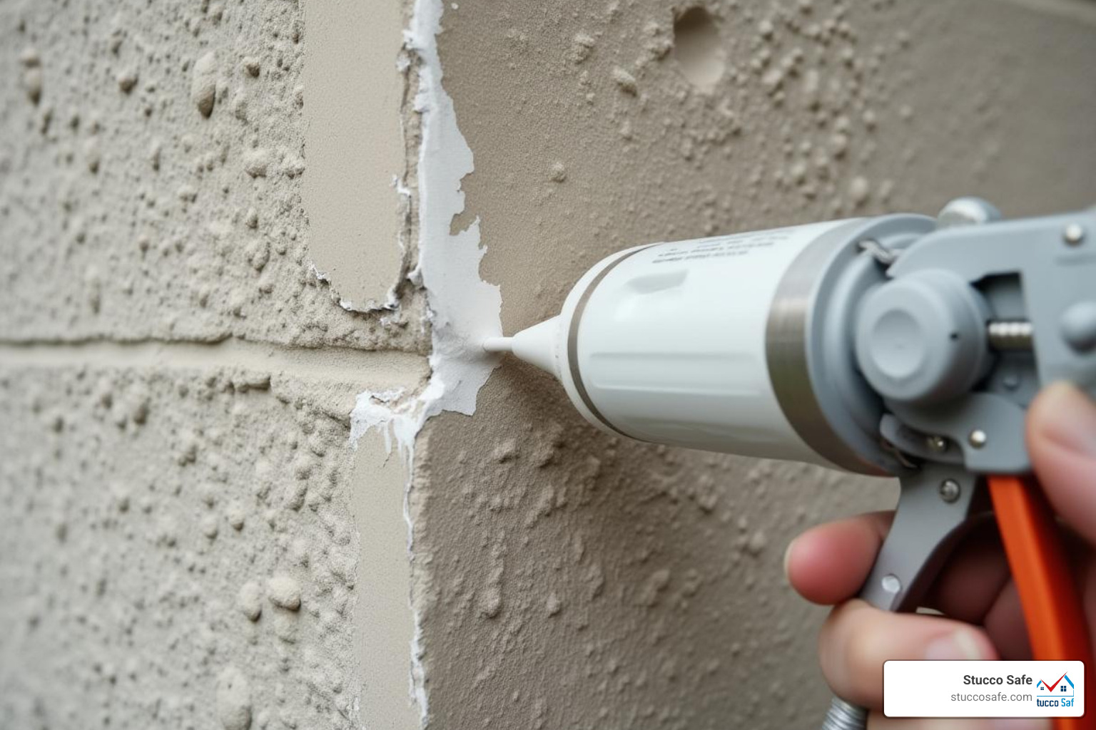 Applying a bead of caulk into a stucco crack - repair small cracks in stucco