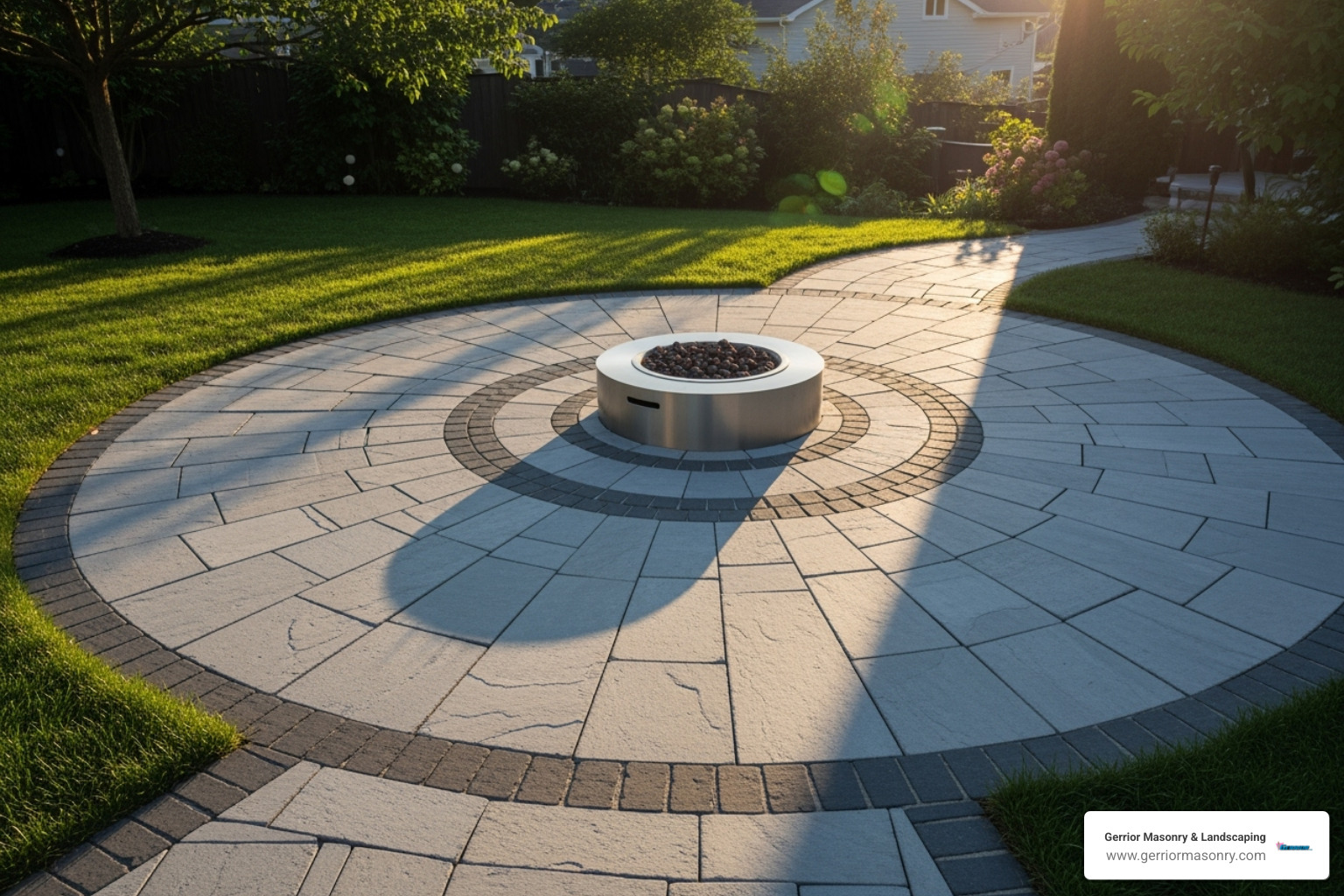 Creative bluestone patio design, like a circular pattern with a fire pit - bluestone patio installation