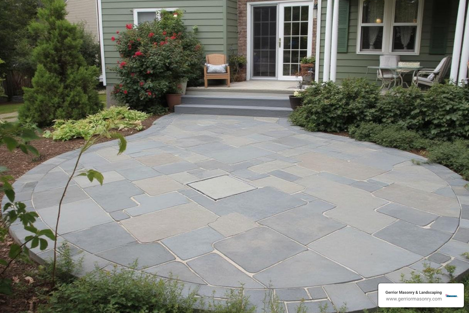 Side-by-side comparison of Thermal and Natural Cleft bluestone - bluestone patio installation