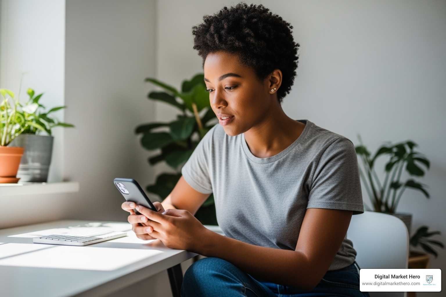 a person at their desk checking their phone during a mid-morning break - best time to post on linkedin monday